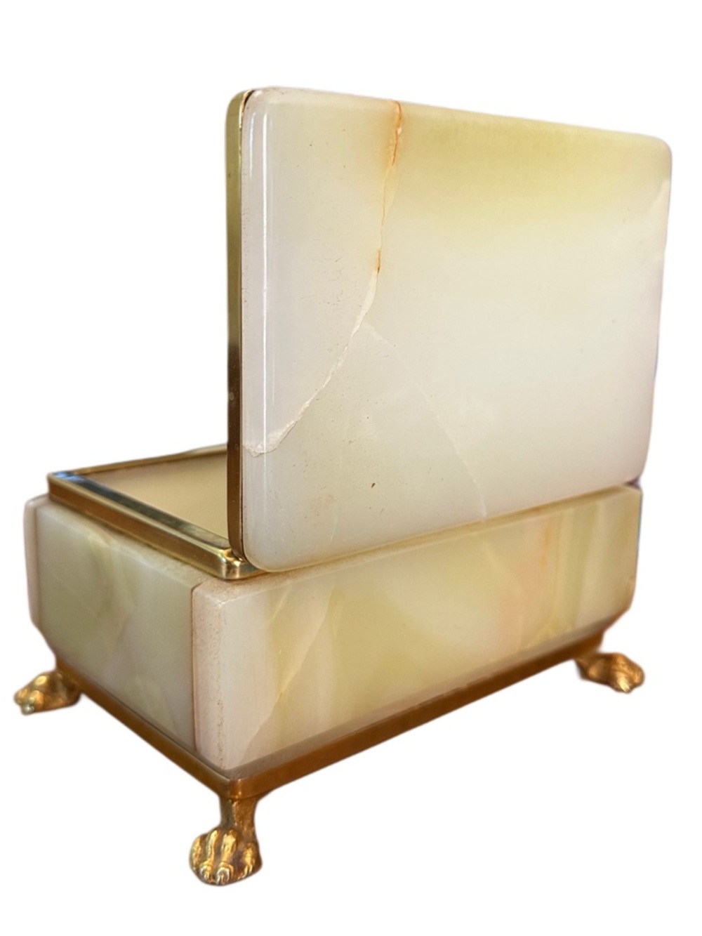 60s-70s Onyx Marble Trinket Jewelry box hand carved luminous hinged lid - Picture 5 of 13